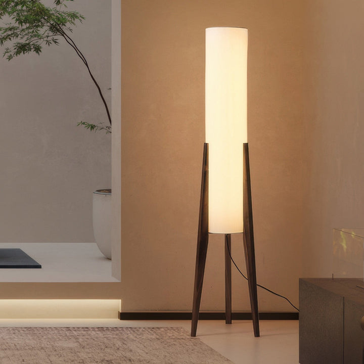 Japandi Solid Wood Floor Lamp with LED Light – Walnut and Brass Design 3