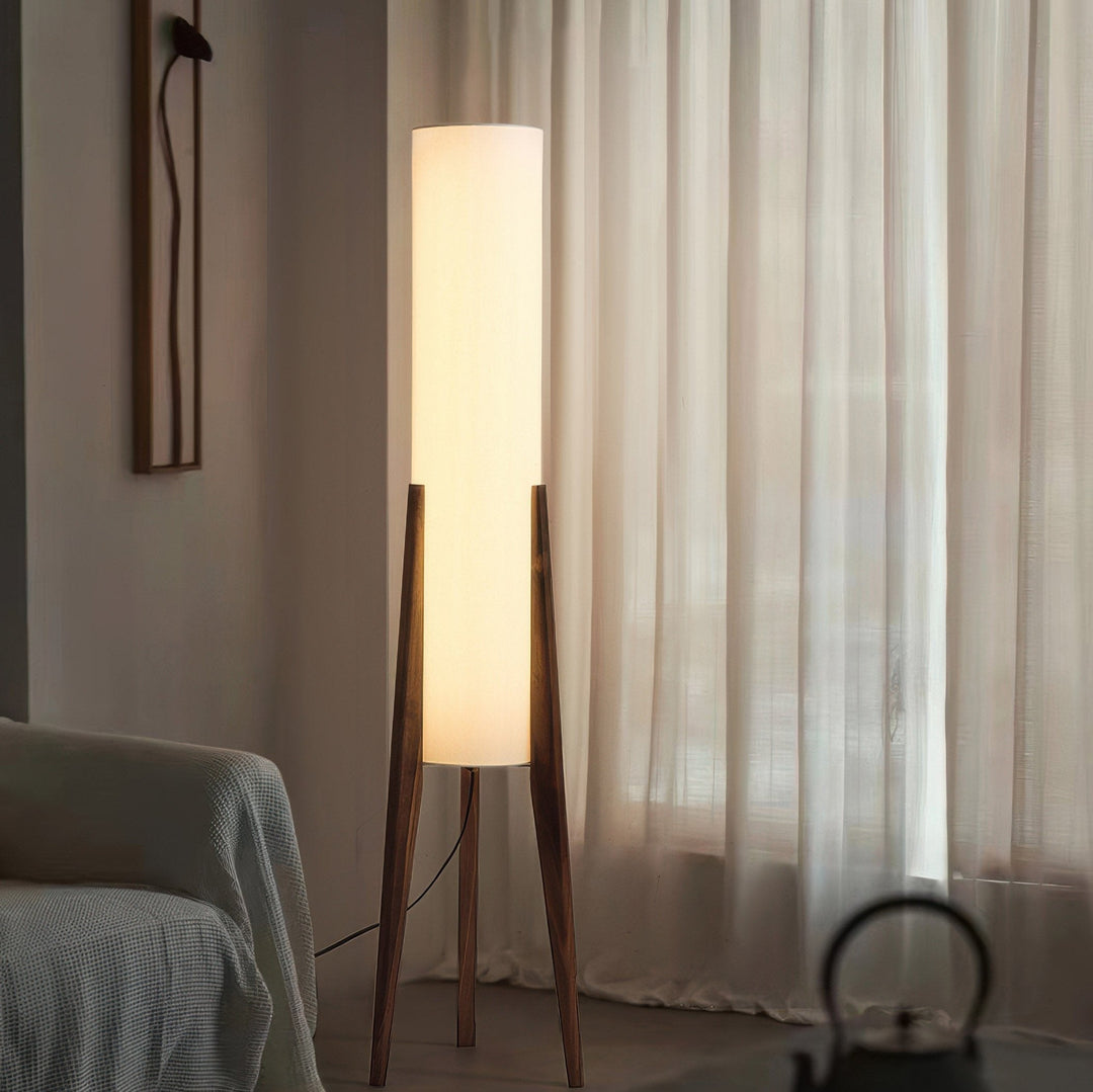 Japandi Solid Wood Floor Lamp with LED Light – Walnut and Brass Design 4