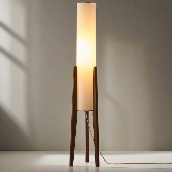 Japandi Solid Wood Floor Lamp with LED Light – Walnut and Brass Design 5