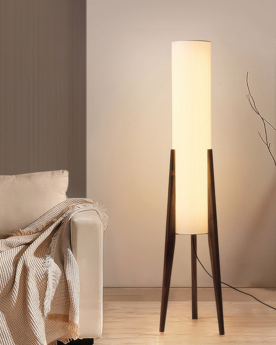 Japandi Solid Wood Floor Lamp with LED Light – Walnut and Brass Design 6