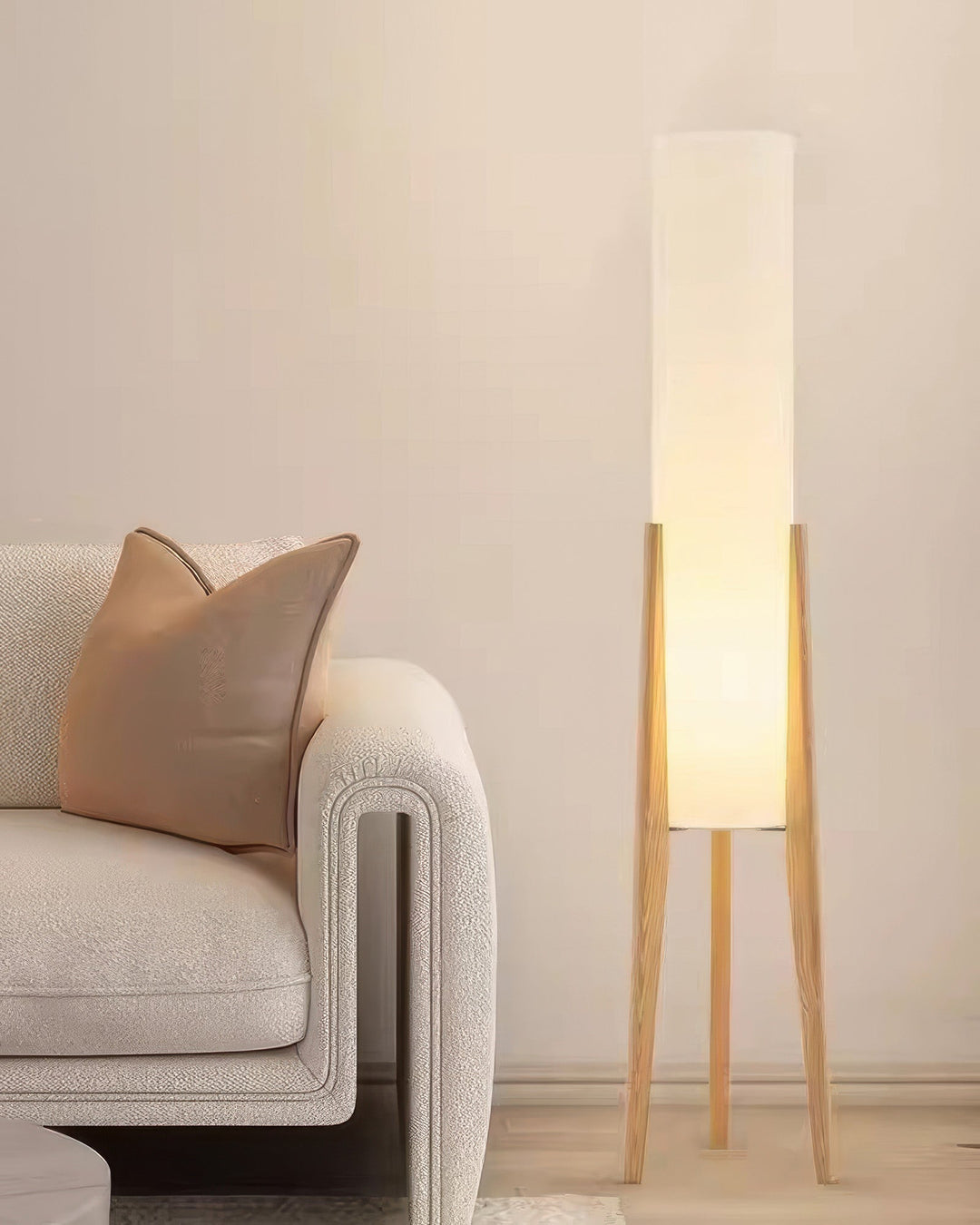 Japandi Solid Wood Floor Lamp with LED Light – Walnut and Brass Design 7