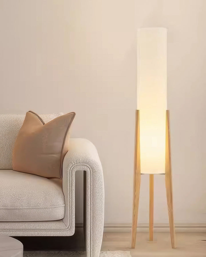 Japandi Solid Wood Floor Lamp with LED Light – Walnut and Brass Design 7