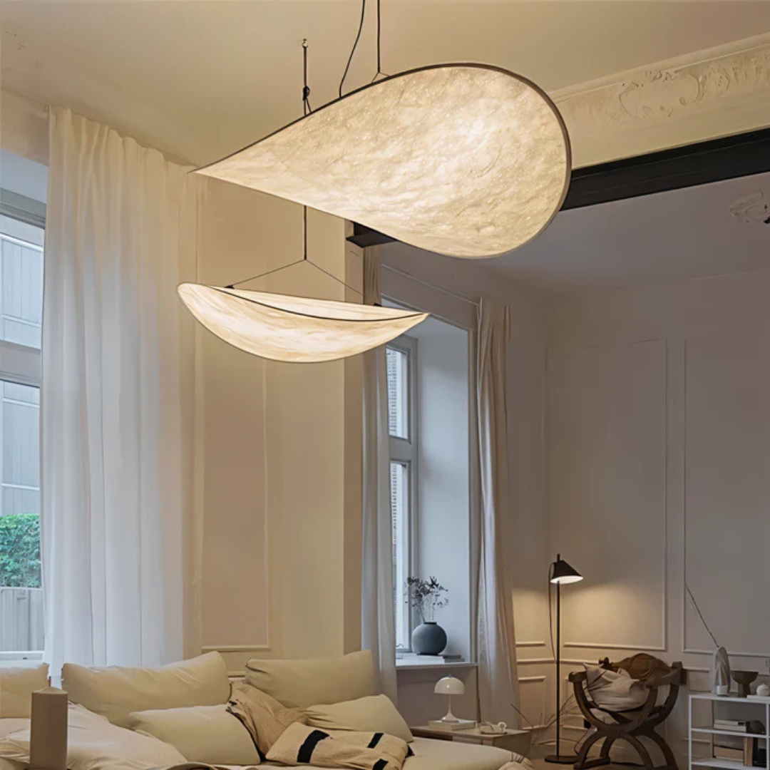 Japandi Style Hanging Lamp with Fabric Shade – Handmade Pendant Light for Dining Room, Living Room, or Bedroom 1