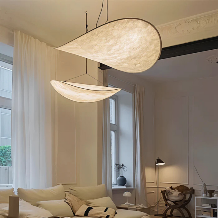 Japandi Style Hanging Lamp with Fabric Shade – Handmade Pendant Light for Dining Room, Living Room, or Bedroom 1