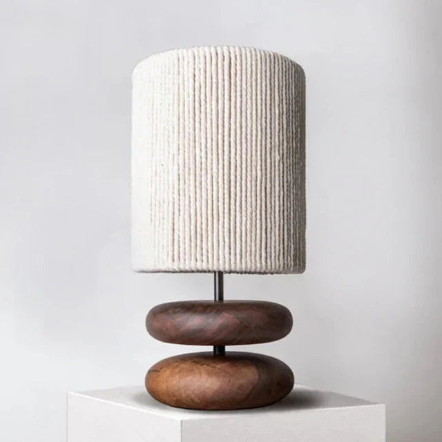 Japandi Table Lamp with Walnut Base and Rope Shade – Handmade Bedside or Desk Lamp for Cozy Living Room Lighting 0