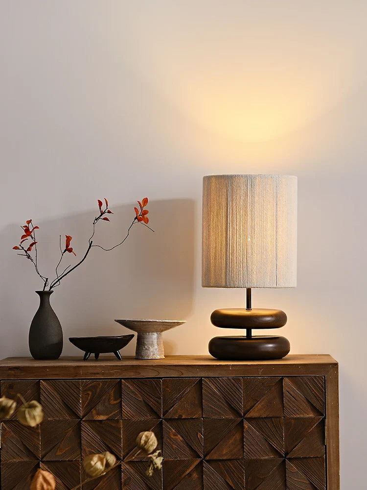Japandi Table Lamp with Walnut Base and Rope Shade – Handmade Bedside or Desk Lamp for Cozy Living Room Lighting 1