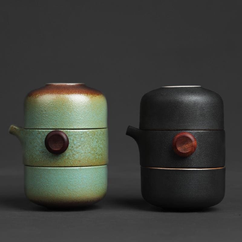 Japanese Travel Tea Set with Handmade Pottery, Includes Teapot, 2 Cups, and Compact Travel Bag 1