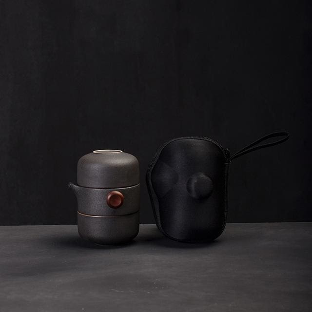Japanese Travel Tea Set with Handmade Pottery, Includes Teapot, 2 Cups, and Compact Travel Bag 2