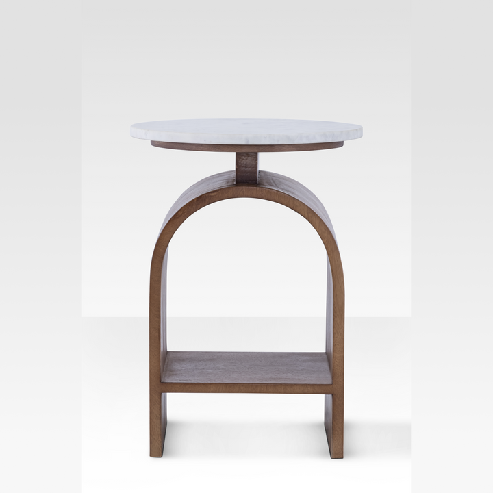 Kromme Marble Side Table with Walnut Base – Modern End Table for Living Room, Elegant Design with Integrated Shelf 3