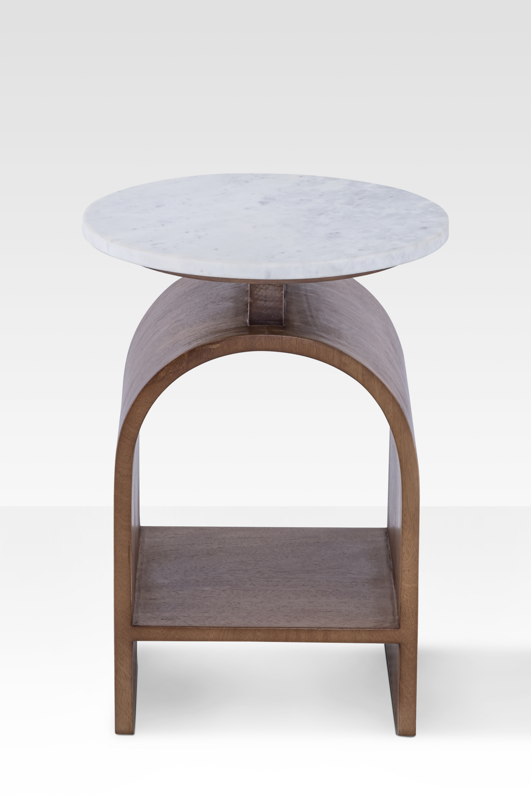 Kromme Marble Side Table with Walnut Base – Modern End Table for Living Room, Elegant Design with Integrated Shelf 4