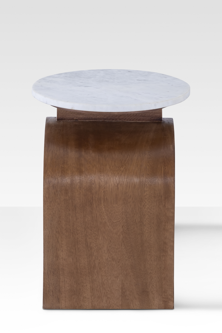 Kromme Marble Side Table with Walnut Base – Modern End Table for Living Room, Elegant Design with Integrated Shelf 6