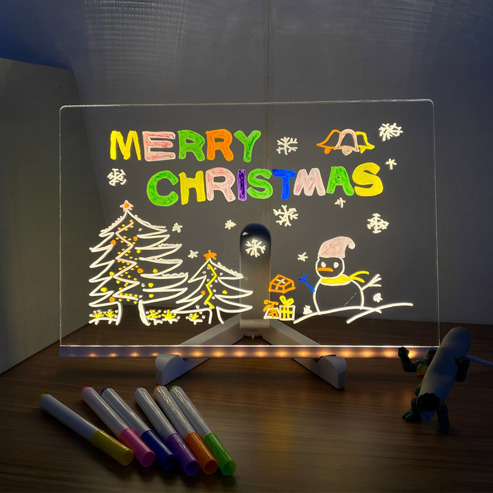 LED Acrylic Message Board Table Lamp with Writable Surface, Colorful USB Rechargeable Lighting and Modern Tripod Base 1