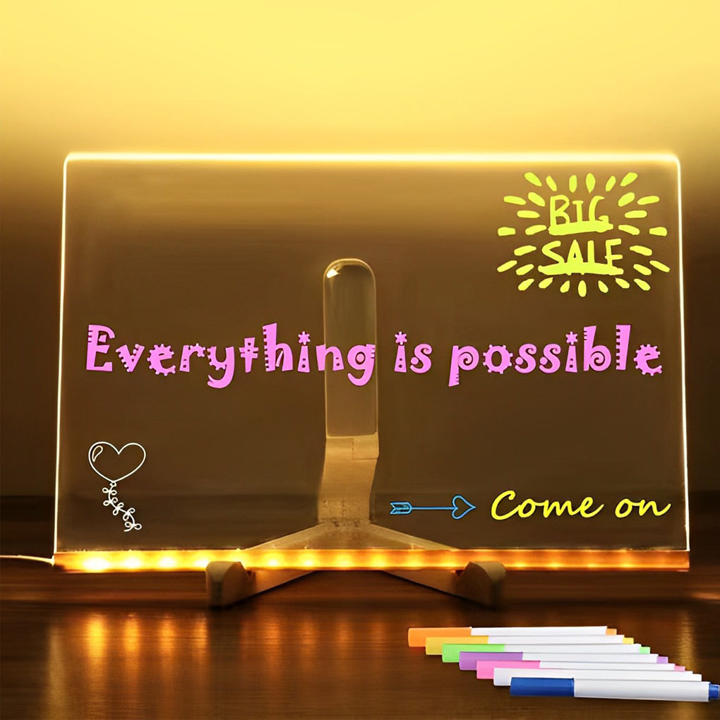 LED Acrylic Message Board Table Lamp with Writable Surface, Colorful USB Rechargeable Lighting and Modern Tripod Base 4