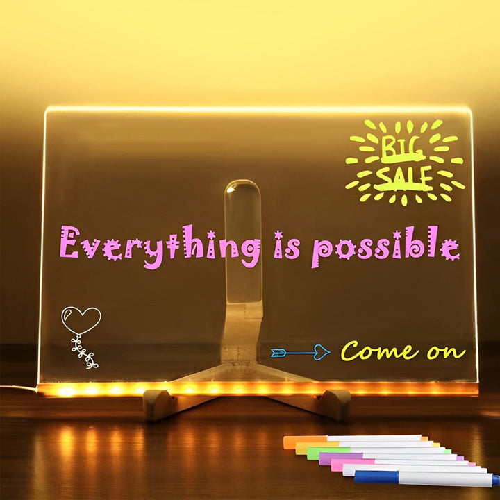 LED Acrylic Message Board Table Lamp with Writable Surface, Colorful USB Rechargeable Lighting and Modern Tripod Base 4