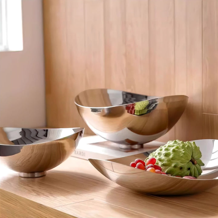 Large Decorative Bowl with Organic Asymmetrical Edge – Polished Metal Centerpiece for Fruit and Home Accent 1