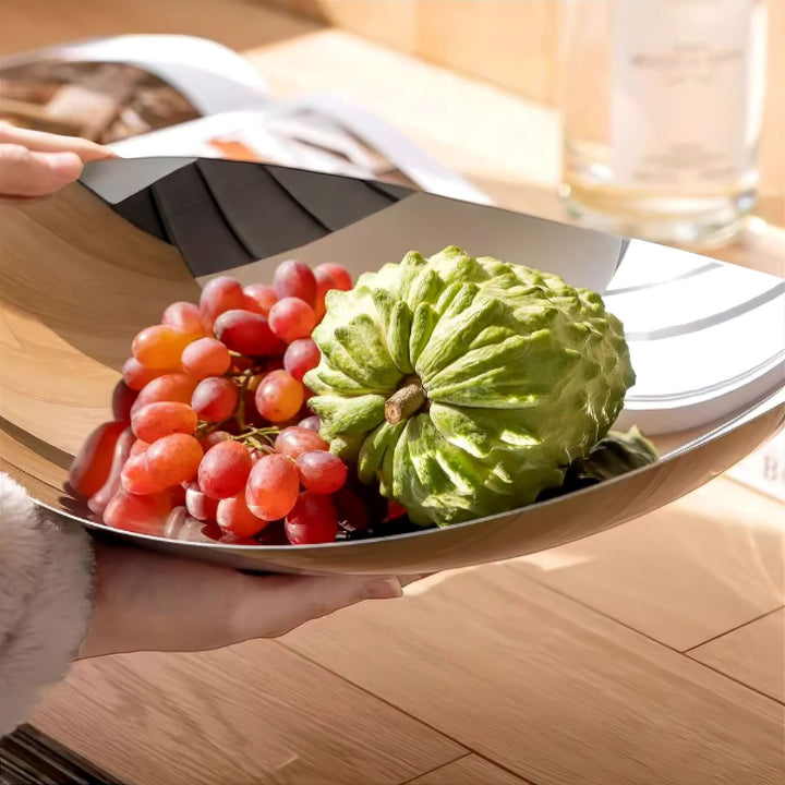 Large Decorative Bowl with Organic Asymmetrical Edge – Polished Metal Centerpiece for Fruit and Home Accent 2