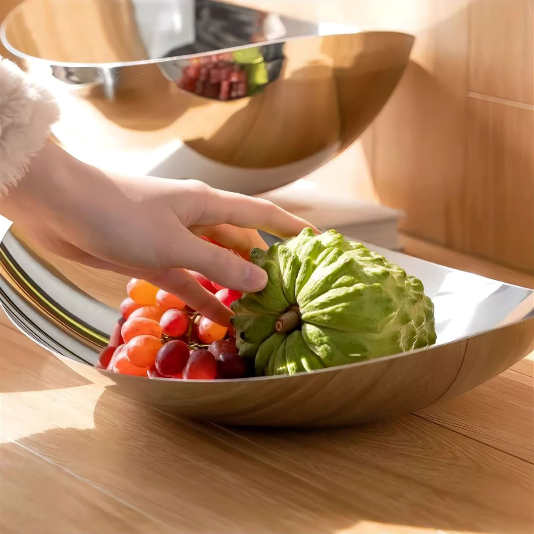 Large Decorative Bowl with Organic Asymmetrical Edge – Polished Metal Centerpiece for Fruit and Home Accent 3