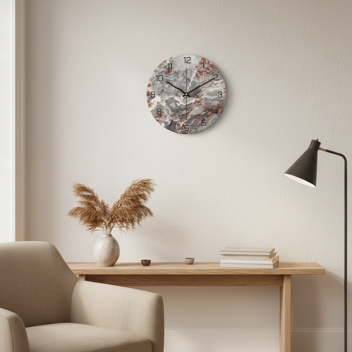Large Modern Wall Clock with Marble Look and Silent Quartz Movement – 30cm Diameter Wall Clock Decor 2