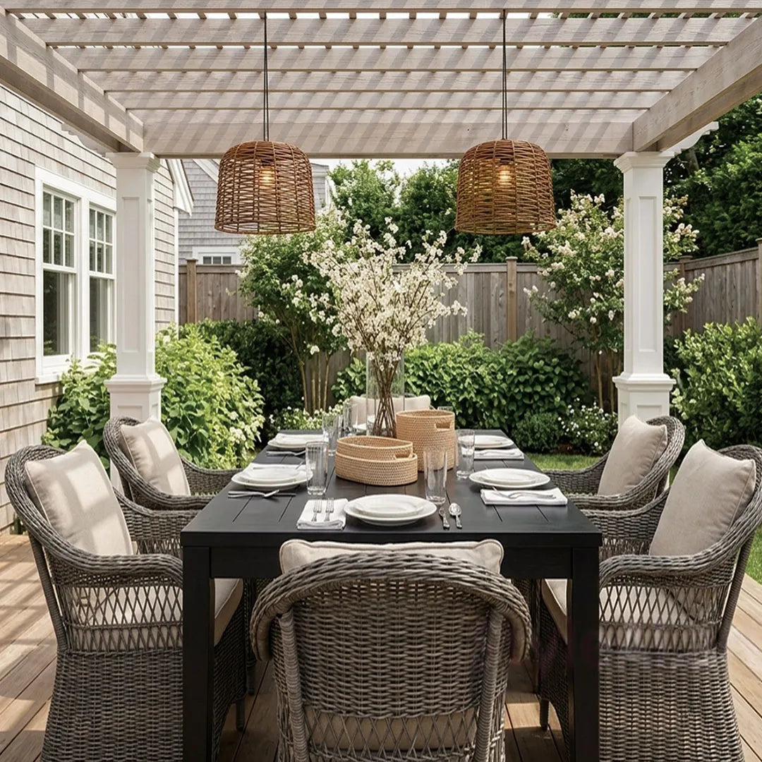 Large Outdoor Woven Rattan Pendant Light with Solar and USB Charging, Waterproof IP54 Ceiling Fixture 2