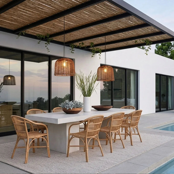 Large Outdoor Woven Rattan Pendant Light with Solar and USB Charging, Waterproof IP54 Ceiling Fixture 4