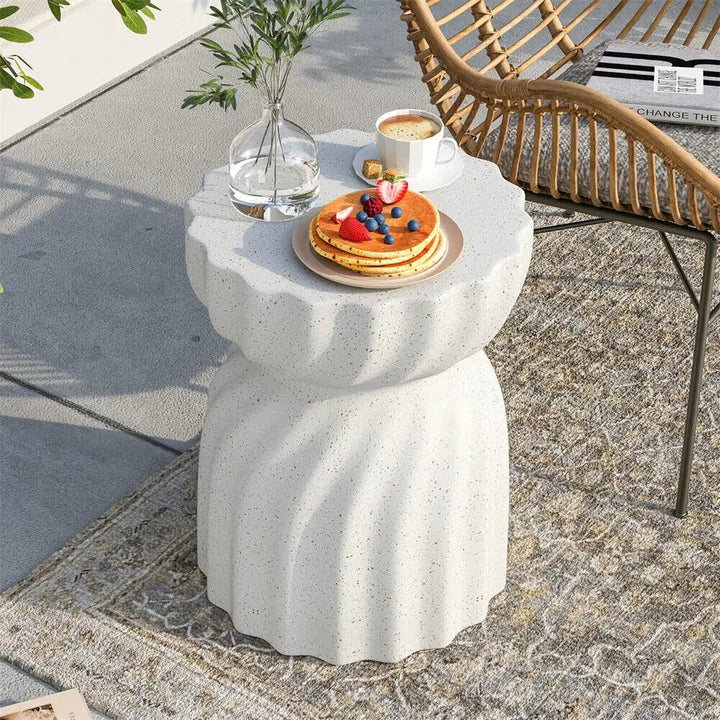 Lightweight Hourglass Concrete Side Table for Indoor and Outdoor Use – Elegant Off-White Accent 0