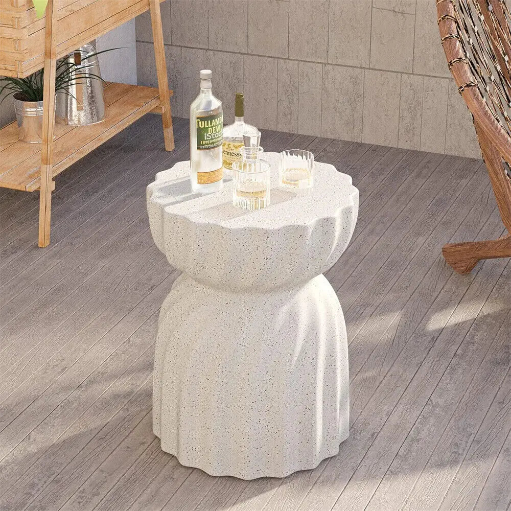 Lightweight Hourglass Concrete Side Table for Indoor and Outdoor Use – Elegant Off-White Accent 1