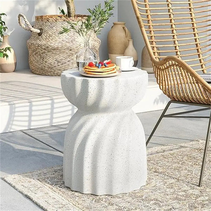 Lightweight Hourglass Concrete Side Table for Indoor and Outdoor Use – Elegant Off-White Accent 2