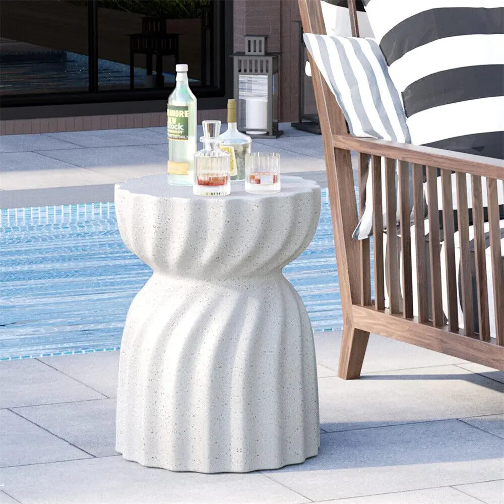 Lightweight Hourglass Concrete Side Table for Indoor and Outdoor Use – Elegant Off-White Accent 3