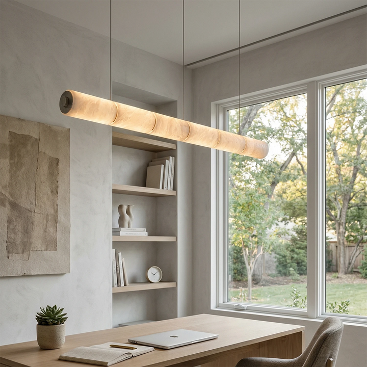 Linear Alabaster LED Chandelier – Modern Dining Room Light with Unique Design and Dimmable Feature 2