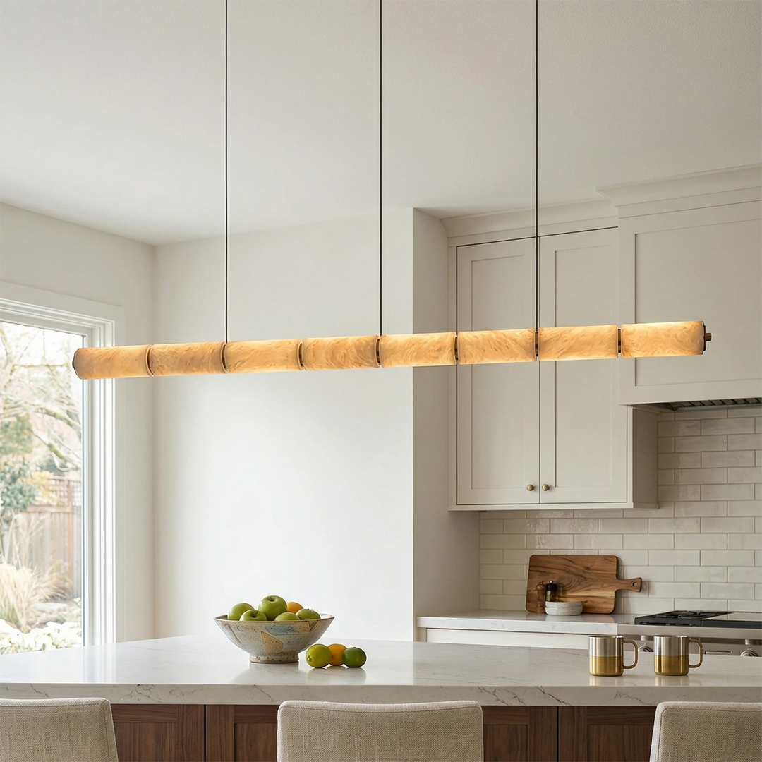 Linear Alabaster LED Chandelier – Modern Dining Room Light with Unique Design and Dimmable Feature 4