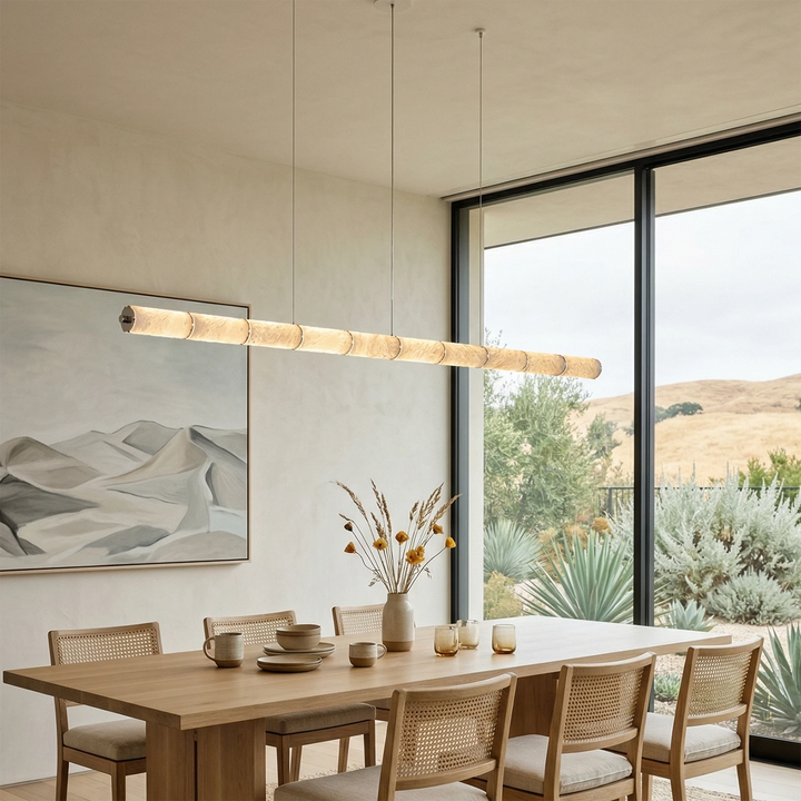 Linear Alabaster LED Chandelier – Modern Dining Room Light with Unique Design and Dimmable Feature 5