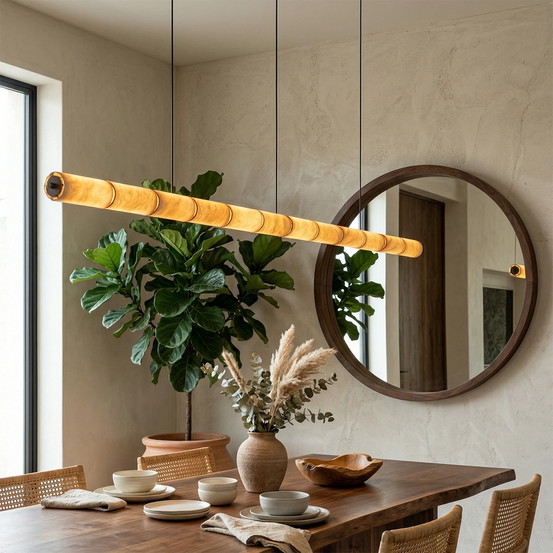 Linear Alabaster LED Chandelier – Modern Dining Room Light with Unique Design and Dimmable Feature 6