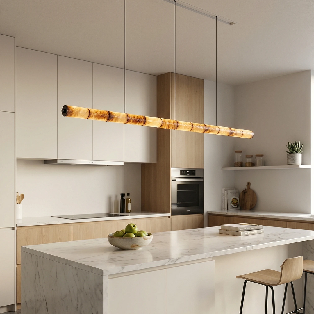 Linear Alabaster LED Chandelier – Modern Dining Room Light with Unique Design and Dimmable Feature 7