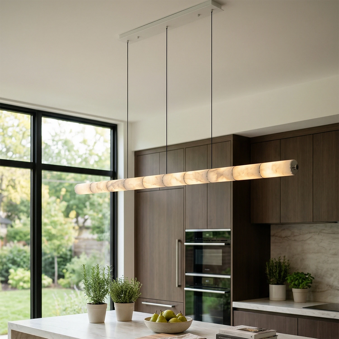 Linear Alabaster LED Chandelier – Modern Dining Room Light with Unique Design and Dimmable Feature 8