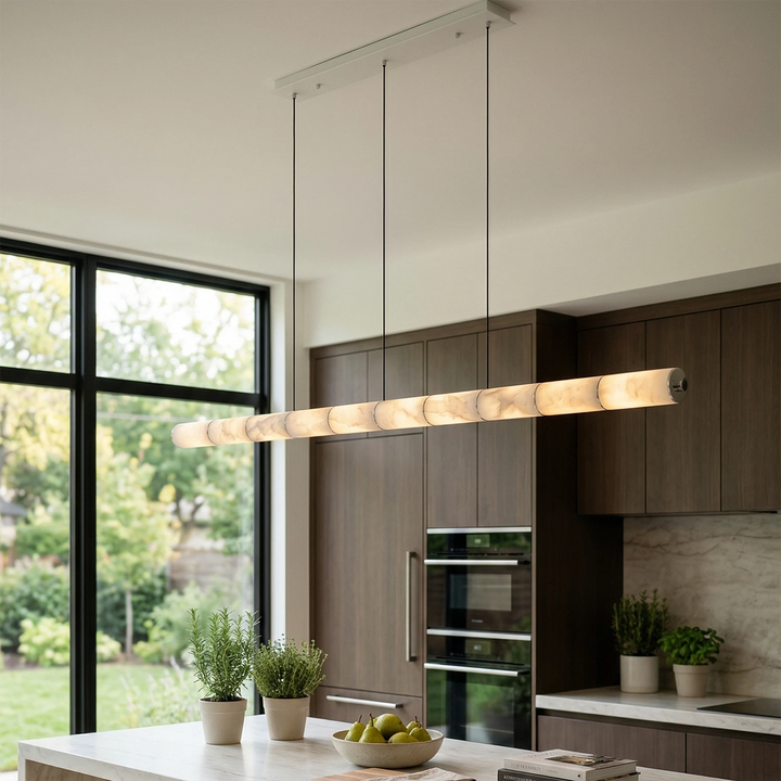 Linear Alabaster LED Chandelier – Modern Dining Room Light with Unique Design and Dimmable Feature 8