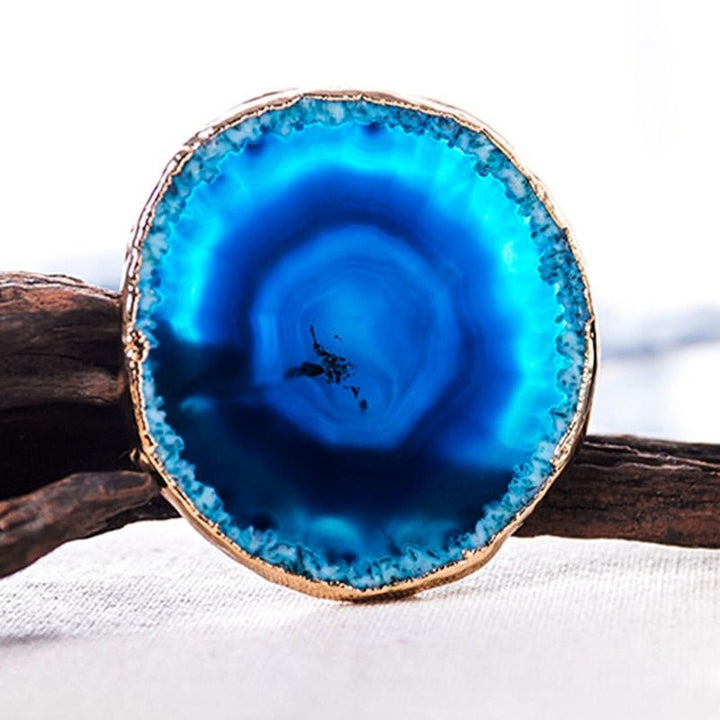 Luxury Blue Agate Coaster Set with Gold Accents – Unique Stone Coasters for Home Decor, 2 Piece 2