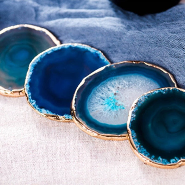 Luxury Blue Agate Coaster Set with Gold Accents – Unique Stone Coasters for Home Decor, 2 Piece 3