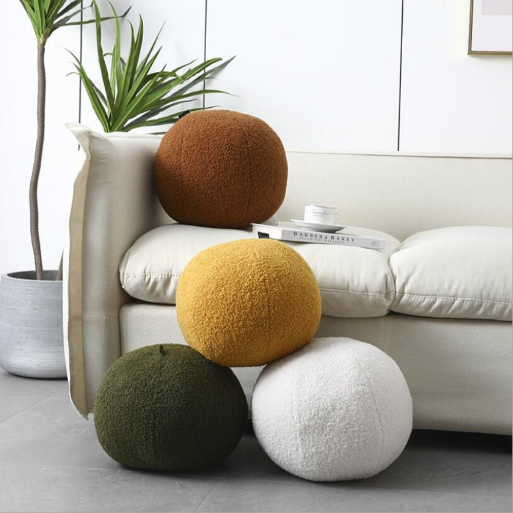 Luxury Bouclé Cushion – Soft Teddy Fleece Ball-Shaped Pillow for Modern Decor 1