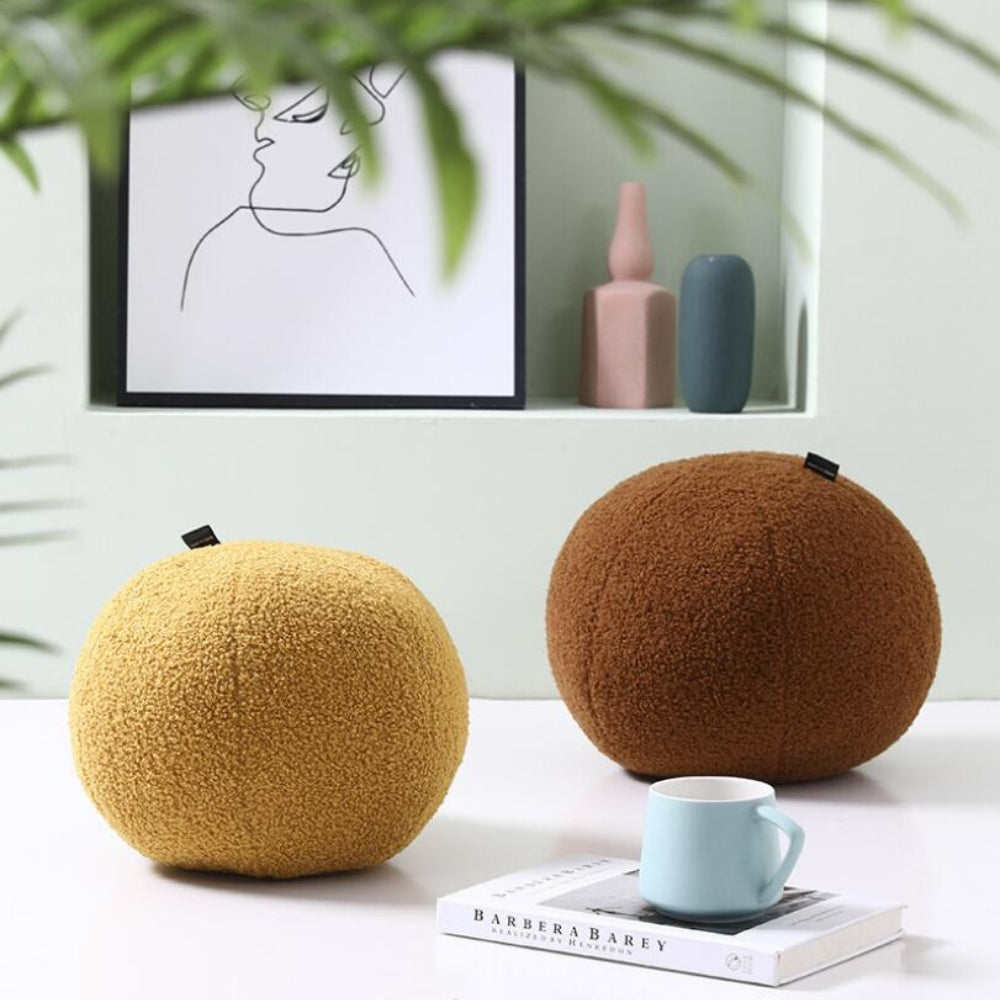 Luxury Bouclé Cushion – Soft Teddy Fleece Ball-Shaped Pillow for Modern Decor 2