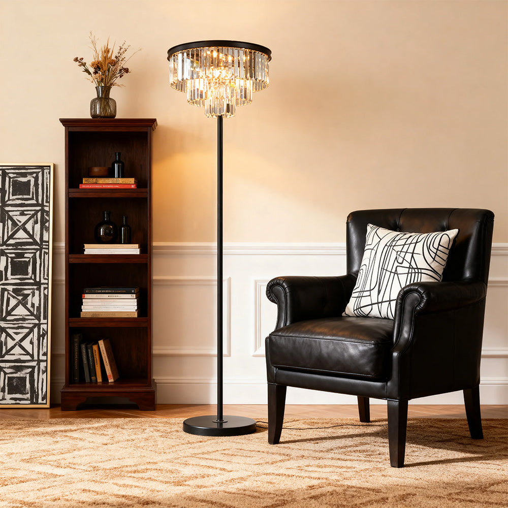 Luxury Floor Crystal Lamp with Handcrafted Shade – American Glamorous Design 1