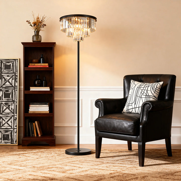 Luxury Floor Crystal Lamp with Handcrafted Shade – American Glamorous Design 1