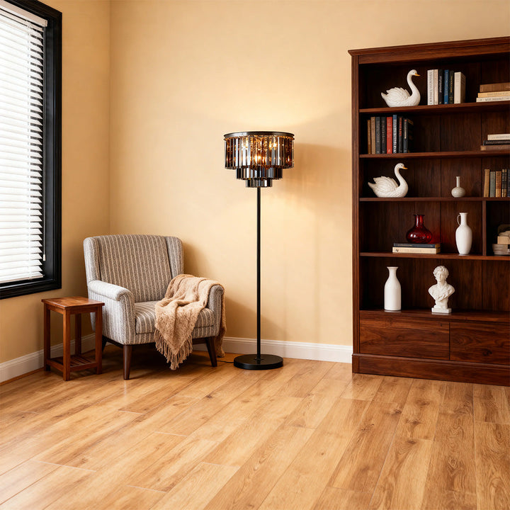 Luxury Floor Crystal Lamp with Handcrafted Shade – American Glamorous Design 2