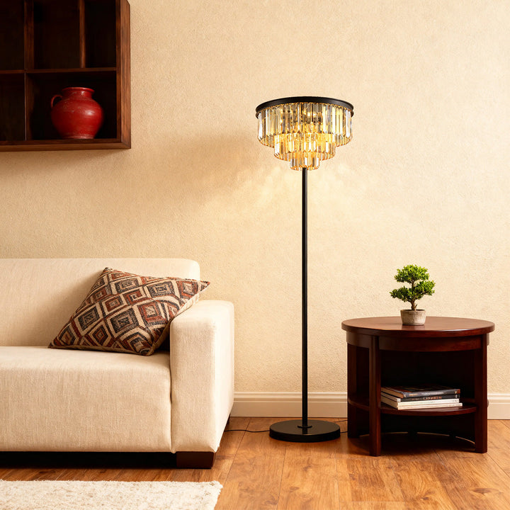 Luxury Floor Crystal Lamp with Handcrafted Shade – American Glamorous Design 3
