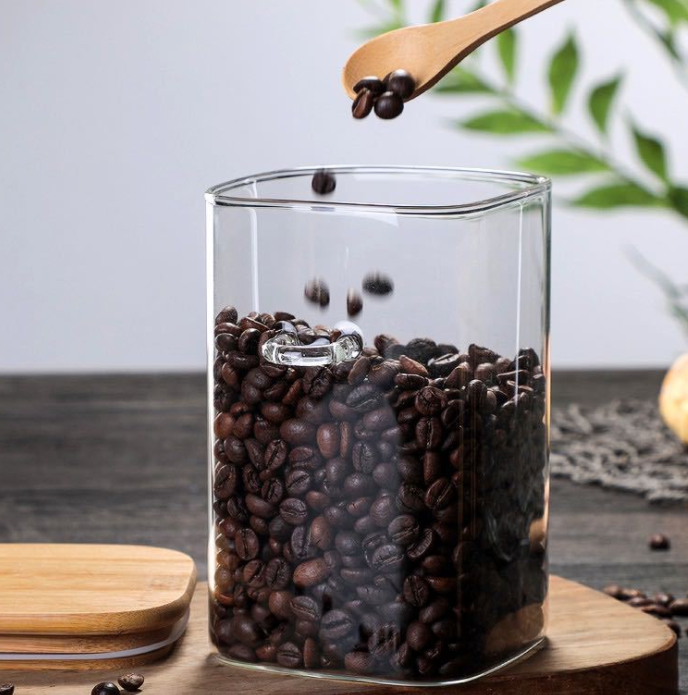 Luxury Glass Coffee Storage Jar with Wooden Lid and Spoon – 3 Sizes Available 2