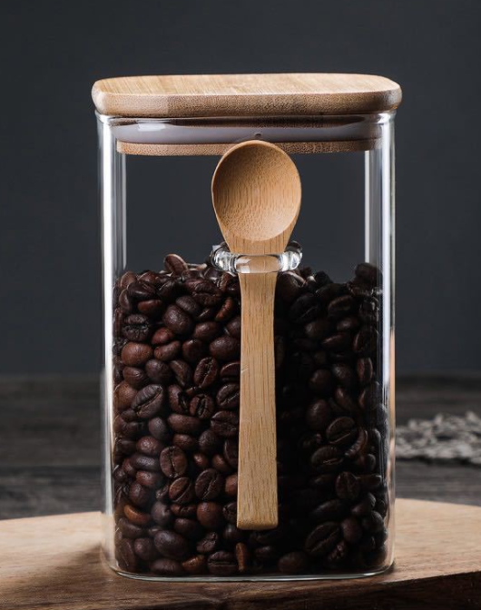 Luxury Glass Coffee Storage Jar with Wooden Lid and Spoon – 3 Sizes Available 3