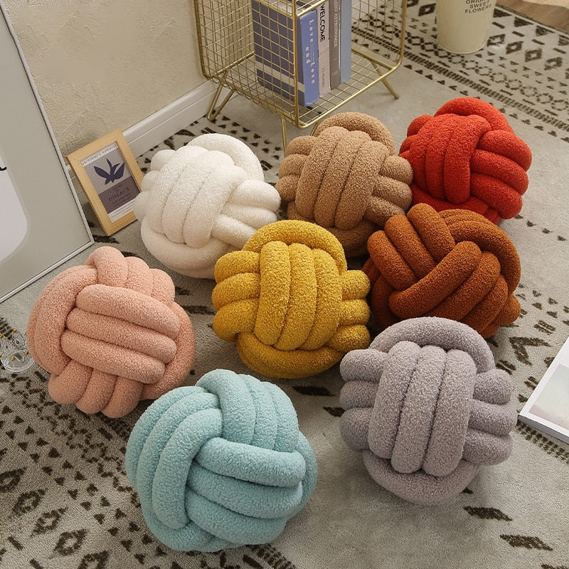 Luxury Knotted Throw Pillow, Soft Cotton Fleece Decorative Couch Pillow in Vibrant Colors, 22cm or 28cm Diameter 2