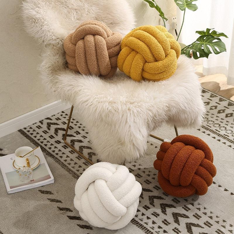 Luxury Knotted Throw Pillow, Soft Cotton Fleece Decorative Couch Pillow in Vibrant Colors, 22cm or 28cm Diameter 4
