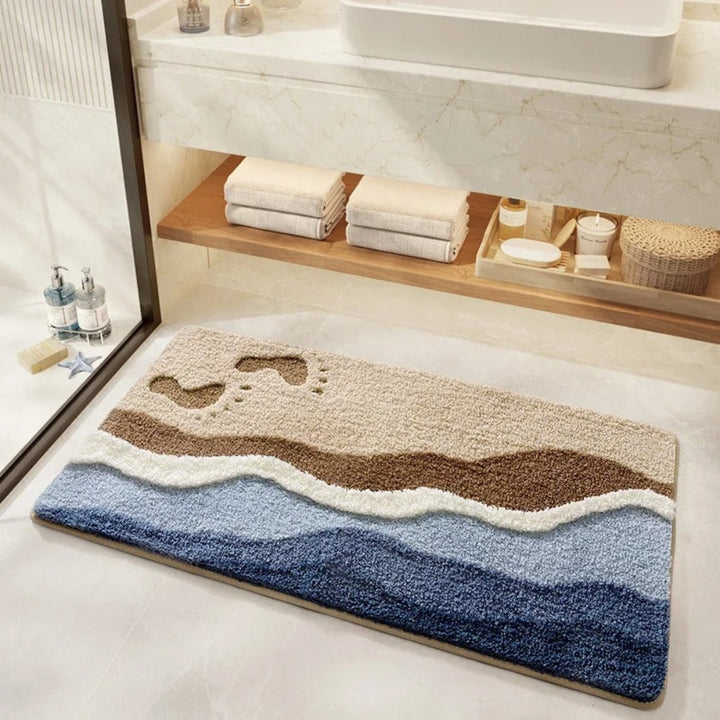 Luxury Microfiber Bath Mat with Coastal Design – Soft and Absorbent Bathroom Accessory 0