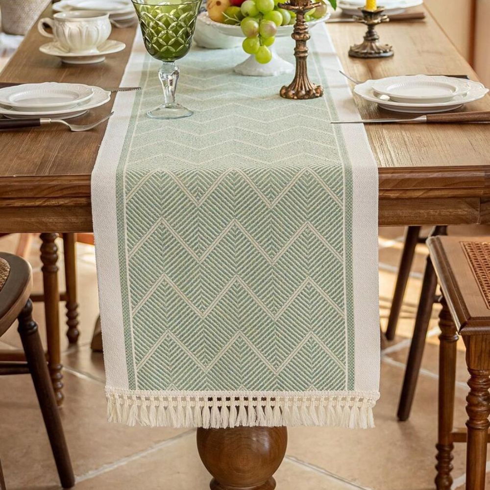 Luxury Woven Table Runner in Sandstone – Elegant Zigzag Design for Modern Interiors 6