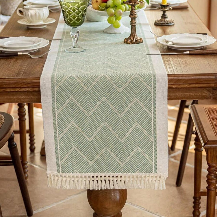 Luxury Woven Table Runner in Sandstone – Elegant Zigzag Design for Modern Interiors 6